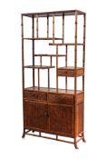 A CHINESE BAMBOO CARVED HARDWOOD DISPLAY CABINET