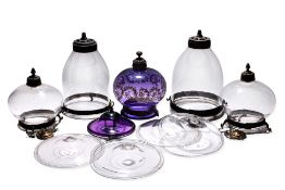 A GROUP OF FIVE GLASS HANGING LANTERNS