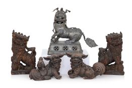 A GROUP OF FIVE FOO DOGS