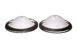 A PAIR OF FROSTED GLASS PENDANT LIGHTS
