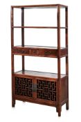 A CHINESE ELM OPEN DISPLAY CABINET