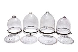 A GROUP OF FOUR LARGE CUT GLASS BELL LANTERN SHADES