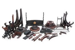 A LARGE GROUP OF WOOD STANDS