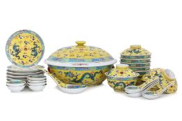 A YELLOW GROUND PORCELAIN DINNER SET