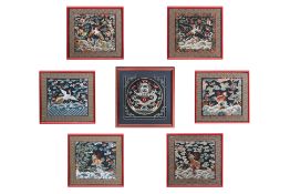 A GROUP OF SEVEN FRAMED SILK EMBROIDERIES