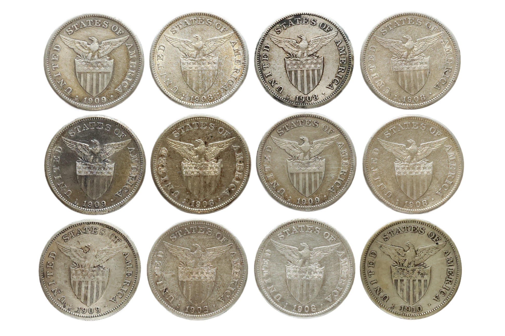 PHILIPPINES, 1 PESO, SMALL TYPE, 1908 - 1910 (12) - Image 2 of 2