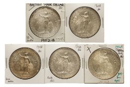 GREAT BRITAIN BRITISH TRADE DOLLAR 1902 B; 1903 B (5)