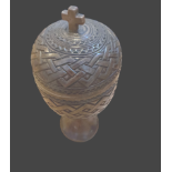 Antique/Vintage Treen Celtic Pattern Lidded Goblet with Cross - approx 27cm tall.