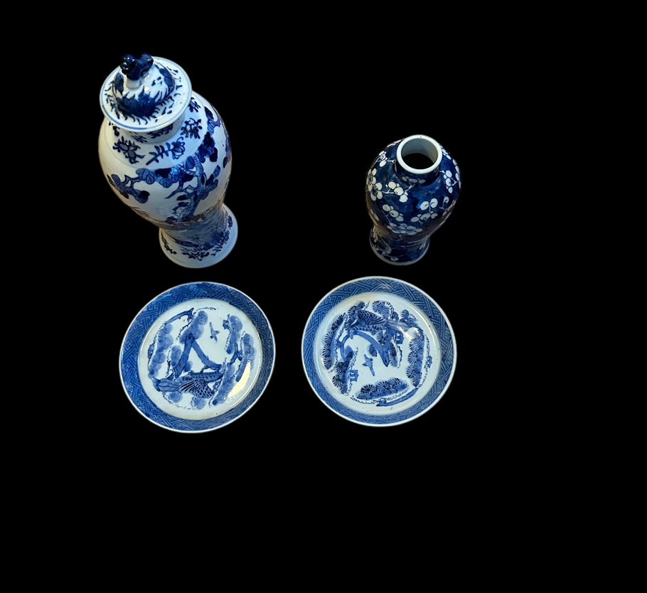 Lot of Blue and White Chinese Porcelain - largest vase - approximately 31cm tall.