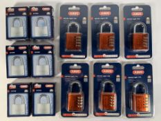 Twelve Abus Security Devices, 6 x Titalium Locks (64TI/60) and 6 x Aluminium Mycode Light Combinatio