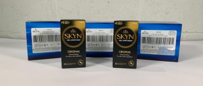 Eighteen boxes of Skyn Original Non Latex Condoms (ten per box) EXP 12/2026 (over 18s only).