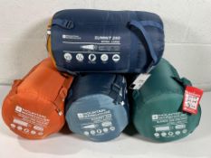 Four Four Mountain Warehouse Summit 250 Sleeping Bags - 1 Regular (200cm), 2 Long (220cm) and 1 Extr
