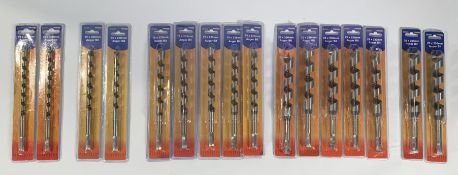 Sixteen ToolPak - Long Hardened Steel Auger Drill Bits - Hex Shank Shaft For Woodwork Timber, Sizes
