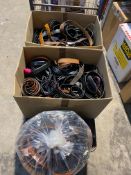 Two boxes and one bag of belts.