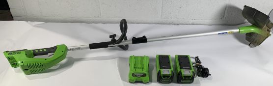 Greenworks Cordless String Trimmer 40V, 2 x 40V / 2Ah Batteries and Charger, Untested, Preowned (Mod