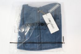 Corset Story Delia Cropped Corset with Spaghetti Straps in Blue Chambray, Size 32. As New.