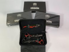 Three Sets Of Morfose Ossion Professional Systems Barber Sets, In Branded Case, Includes Scissors, T