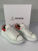 Alexander McQueen Oversized Low Top Suede Sneaker White/Red, EU 37. Item has marks, Pre-owned.