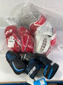Bauer X elbow pads (seniors, medium), CCM AS 580 Tacks hockey gloves (38cm) and a CCM Eflex 6.9 goal
