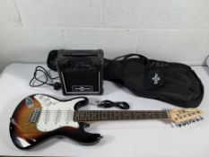 Gear4Music 3/4 LA Electric Guitar Sunburst, 10W Guitar Amp, Bag & Lead, Preowned.