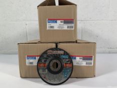 One hundred and fifty PMUC abrasive grinder discs (3 boxes) iron free, max 80 m/s, 125 x 3, 2 x 22,