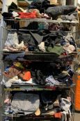 Basket of 4 Shelves Assorted Pre-owned Clothing and Related Items (basket not included).