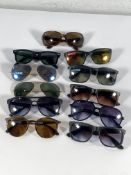 Eleven pairs of Ray-Ban sunglasses.