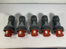 Five Mennekes PowerTOP Xtra 63A 3P+N+E 415V Plugs, IP67, Red & Black (Type 13212)