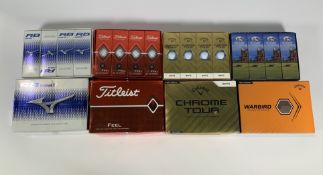 Four boxes of Golf Balls including, Mizuno RB566, Callaway Chrome Tour, Titleist Trufeel and Callawa