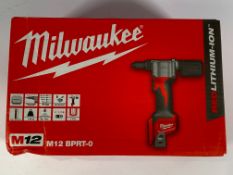 Milwaukee M12 BPRT 12v Cordless Compact Rivet Gun. As new. (Battery sold separately)