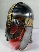 Reproduction Medieval Cosplay Metal Chainmail Helmet, Adjustable Strap Inner, Silver and Gold Colour
