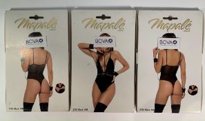 Three Mapale Lingerie Leather Effect Bodysuits With Cuffs, Includes Detachable Chain Wrist Straps an