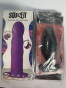 Squeeze It Wavy Purple Dildo, AnalPlug With Finger Grip and a Master Series Dockers Silicon Urethral