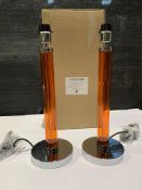 Set Of Chelsom Lighting Amber Glass Table Lamps, Approx 53cm Height, Chrome Finish Bases, No Plugs (