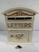 Lockable Letter Post Box, Cream and Gold, 2 x Keys (Slightly Bent But Both Still Open Box) Item Has