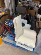 A Drive Rollator Walker fold-up and removeable support, padded seat, a wheelchair, and an adjustable