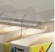 A pallet of as new Deflecto Acrylic Marketing Equipment to include cluster slot hanging tab (6116),