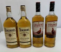 Two The Famous Grouse Blended Scotch Whiskies 2 x 1ltr and two Teachers Highland Cream Scotch Whiski