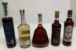 Five assorted Spirits to include Codigo Rosa Blanco Tequila 700ml, Zubrowka Korzenna Moc Vodka 500ml
