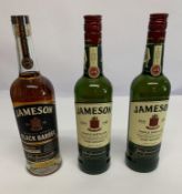 Two Jameson Triple Distilled Blended Irish Whiskeys 2 x 700ml and a Jameson Black Barrel Reserve Scr