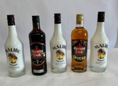 Three Malibu Original White Rum and Coconut Flavour Liqueur 3 x 700ml, Havana Club Cuban Spiced Rum