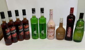 Ten assorted Spirits to include Bonnie Absinthe 21 The Original SIN 2 x 700ml (Labels Distressed), f