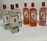 Three Beefeaters London Dry Gin 3 x 700ml and two Beefeaters London Gin with a Hint of Blood Orange