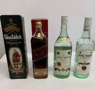 Two Bacardi Superior Carta Blanca Rums 1ltr/1125ml, Johnnie Walker Red Label Old Scotch Whisky 1125m