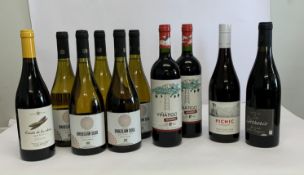Ten assorted Red/White Wines to include Brazilian Soul 2018 Chardonnays 6 x 750ml, Vinatigo Negramol