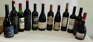 Twelve assorted Red Wines to include Delaire Graff 2020, 2 x 750ml, Luna13 2022, 750ml, Sun Gate Zin