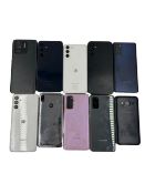 Assorted pre-owned smartphones sold for parts including Samsung, Motorola & Redmi (All google accoun