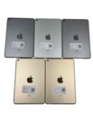 Four pre-owned Apple iPad Mini 4 A1538 64GB (iCloud unlocked. Various conditions).