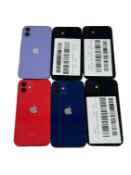 Six pre-owned Apple iPhone 12 64GB/128GB (Various conditions, all iCloud account unlocked) (Sold as