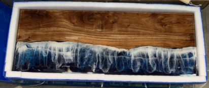 Bespoke Large Resin Epoxy High Gloss Finish Ocean Effect Wooden Table Slab, Dimensions L-122cm x W-4